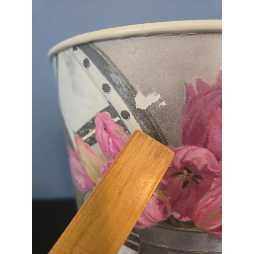 Vintage Pink Floral Wastebasket Trash Can Shabby‎ Cottage Chic